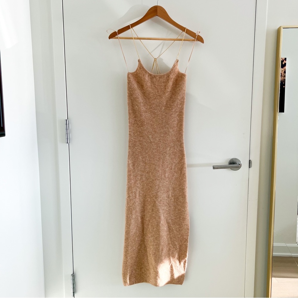 Zara Knit Midi Dress with Chain Straps Size S NWT
